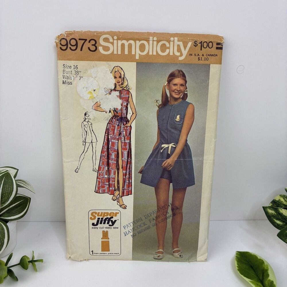 Wrap Skirt Shorts Jumpsuit Size 16 Pattern 9973 Vintage 70s CUT Bust 38
